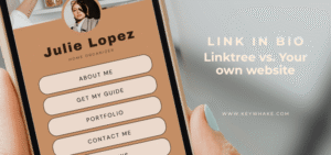 Smartphone showing a link in bio page example with he blog title on the right